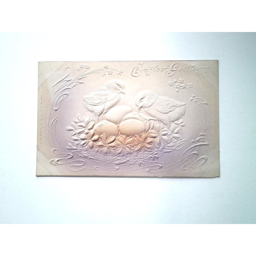 Antique Easter Greetings Embossed Chicks Nest Postcard A.H. Roth & Co. 1908